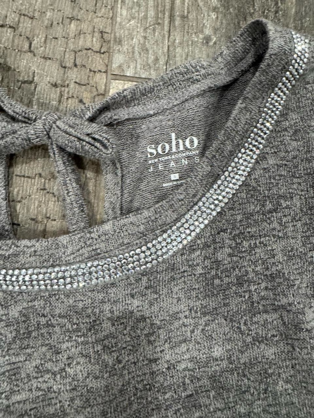 Women's Soho New York & Co. Gray Embellished Knit Sweater with Rhinestone Trim S